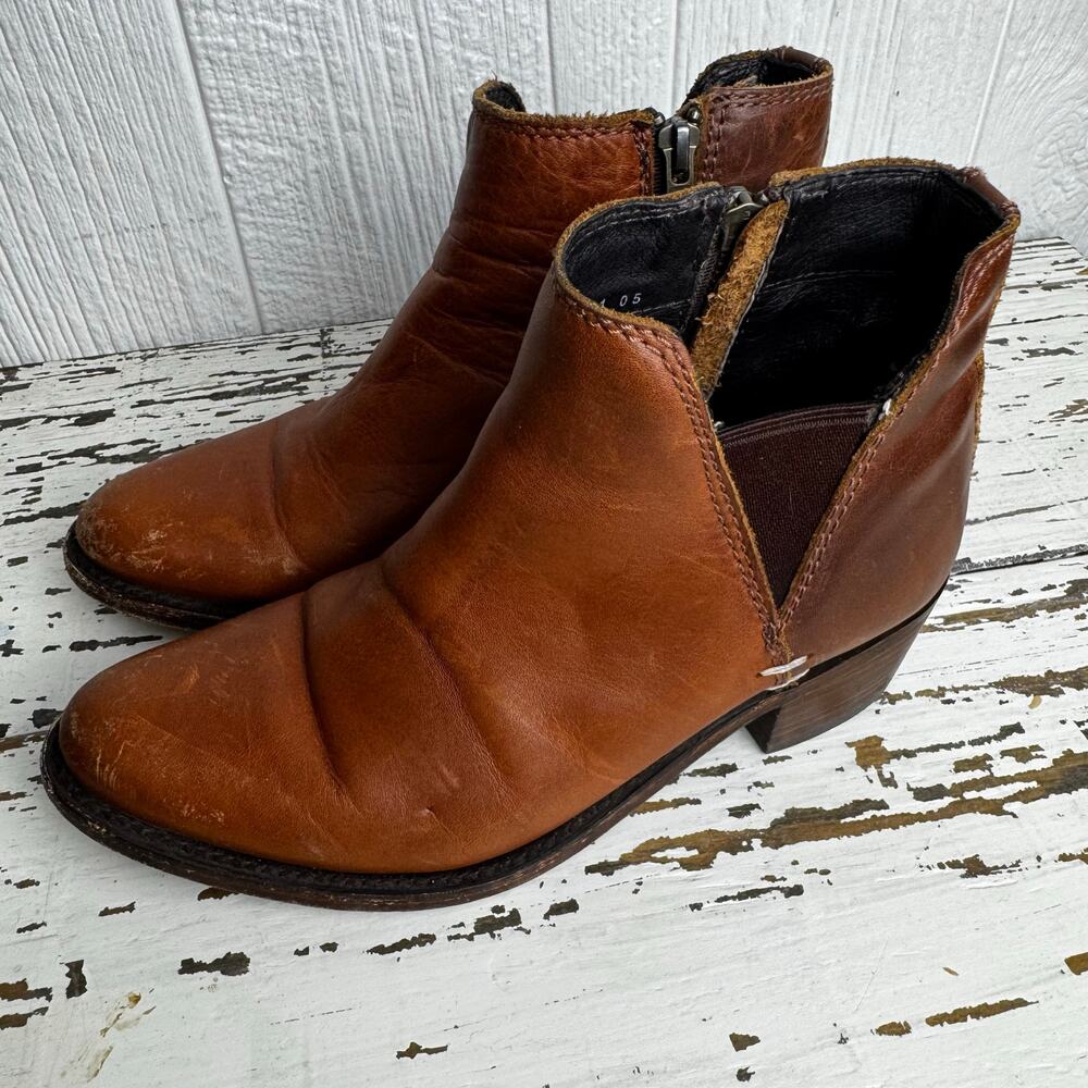 Liberty Black Size 6 Brown Distressed Botties Round Toe Leather Boot Made Mexico - Picture 14 of 14